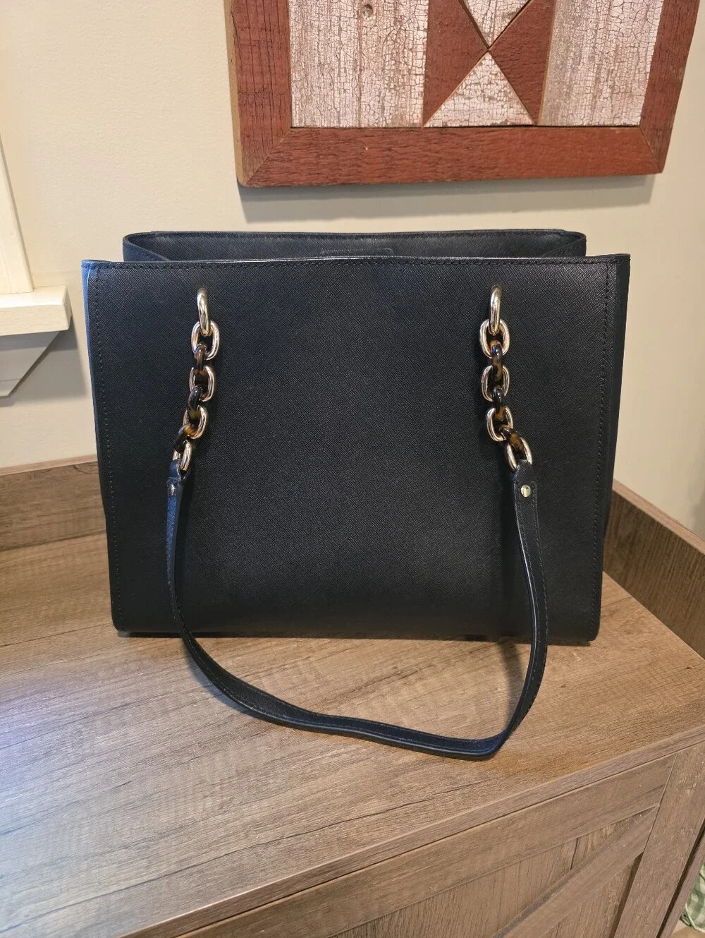 Michael Kors Black Floral Embossed Women's Tote Bag with Chain Straps
